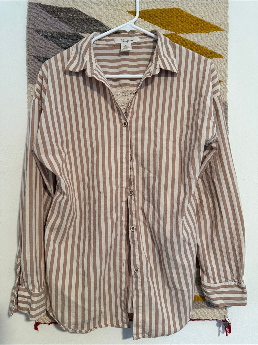 Passport Beige and White Striped Button-Down Shirt